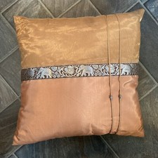 FAUX SILK ELEPHANT FLORAL BORDER BRONZE/GOLD/SILVER CUSHION (COVER/INNER PAD)