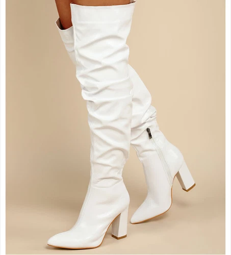 Europe Womens Thigh High Boots Block Heel Pu Leather Slouch Riding Boots Shoes*/ - Picture 4 of 10