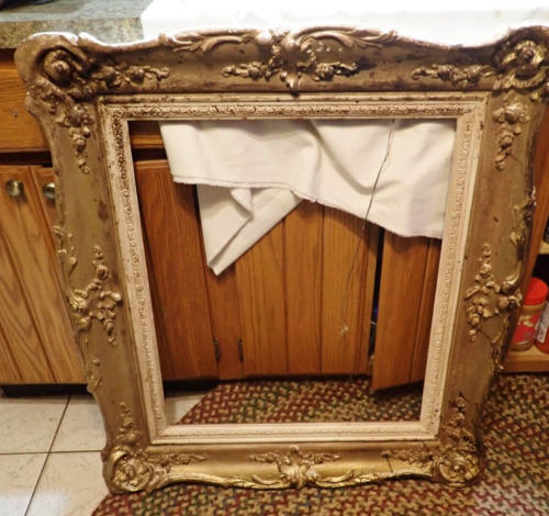 Large Vintage Antique Wooden Wood Picture Frame Raised Floral Motif 36" x 31"