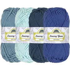 JubileeYarn Lacery Yarn - Chunky Cotton - 100g/Skein - Shades of Blue - 4 Skeins