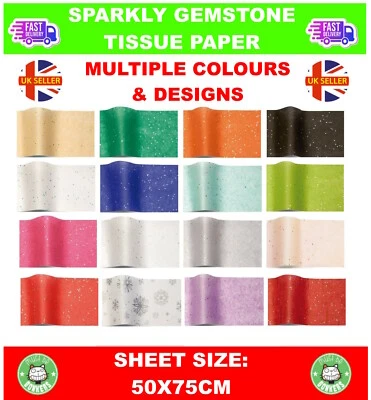 GEMSTONE TISSUE PAPER SHEETS WRAPPING ~ LUXURY SPARKLY GLITTER GEM LARGE 50x75cm