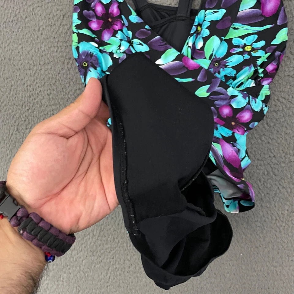 Купальник женский Sirena размер 26 Вт фиолетовый синий цветочный с перекрещивающейся спинкой цельный пляж мама - Изображение 2 из 4