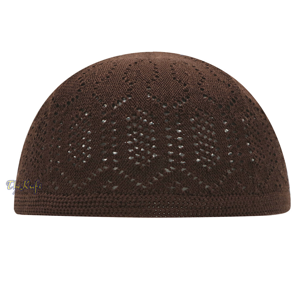 Islamic Kufi Skull Cap Dark Brown Cotton Open-Knit Turkish-Style