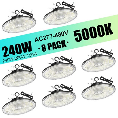 8PACK Watt Adjustable LED High Bay Shop Light 240/200/150W 480V Warehouse GYM UL