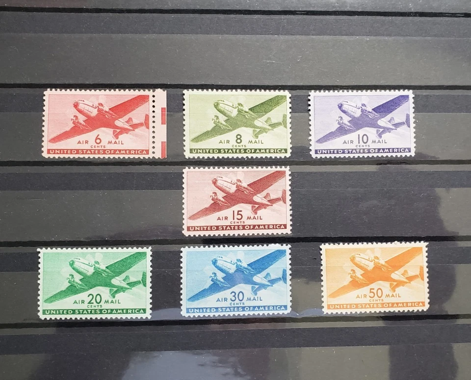 US Airmails — Sc# C25 - C31 Mint Hinged Twin Motored Transport Air Mail Planes - Image 2 of 4