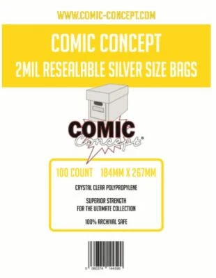 Comic Concept | Resealable Silver Age Comic Bags | 100 Storage Bags