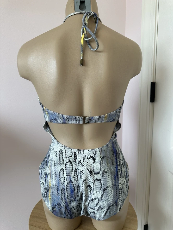 Rachel Roy Womens Grey Snakeskin Hardware Halter One Piece Swimsuit, Medium - Image 3 of 4