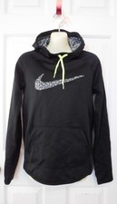 Nike Black Therma Fit Pull over Hoodie Sweatshirt Black  White Swoosh XS
