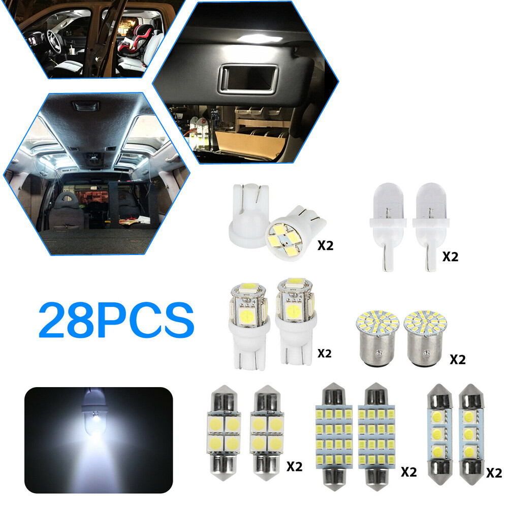 28-Piece White LED Interior Light Kit For Car – Dome, Map, License Plate & More
