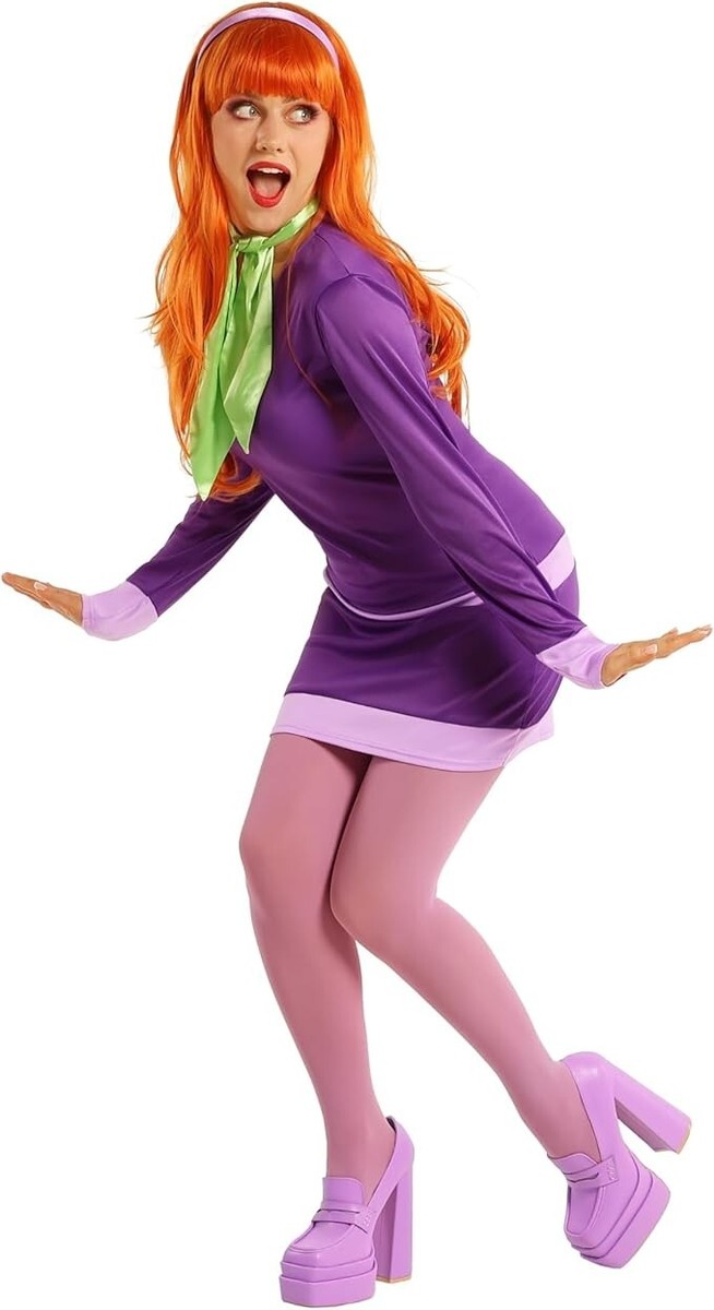 purple dress like daphne scooby doo Halloween Long Sleeves Mini Dress Scooby Doo Costume Daphne Dress With Scarf