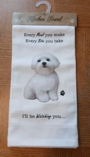 White Maltese Dog design Kitchen Towel 100%cotton 18” X 26” Gift