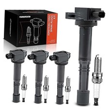 Set of 4 Ignition Coil Pack and Iridium Spark Plugs Compatible with Black