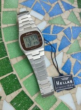 Vintage Lcd Digital Watch Hellas Swiss Made Brown Dial version Nos