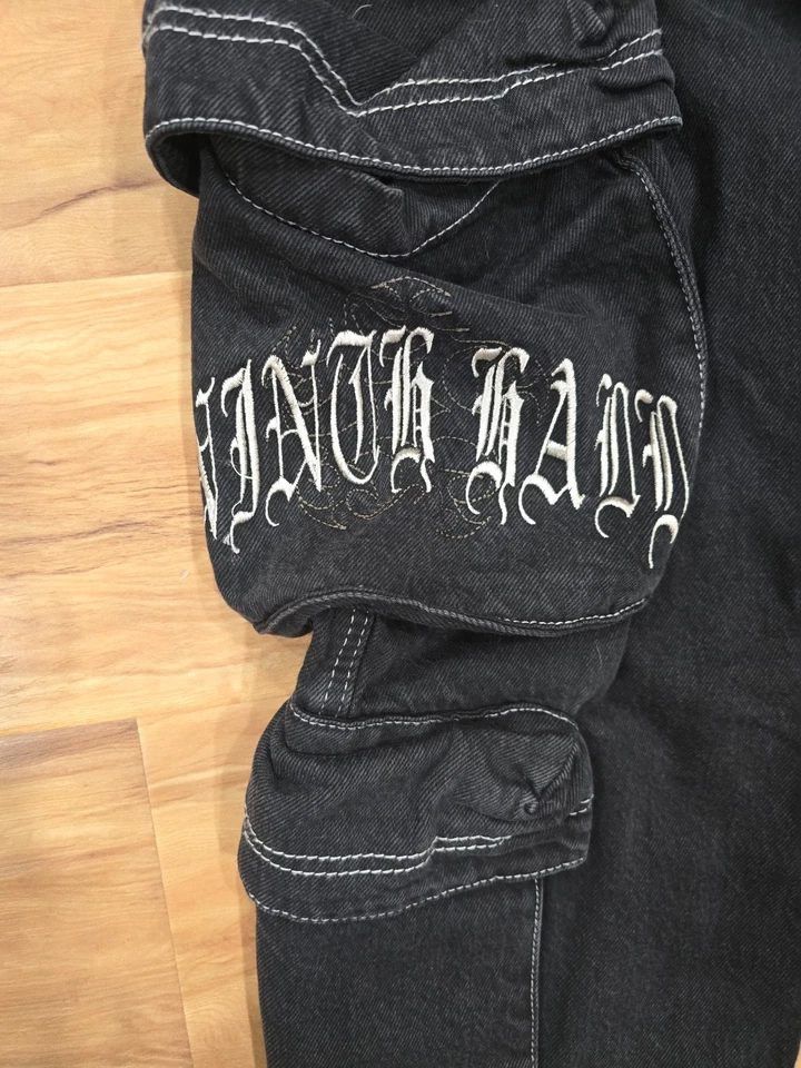 Ninth Hall Cargo Pants Mens 28x26 Black Denim Jeans Work Baggy Skate Streetwear - Image 3 of 4