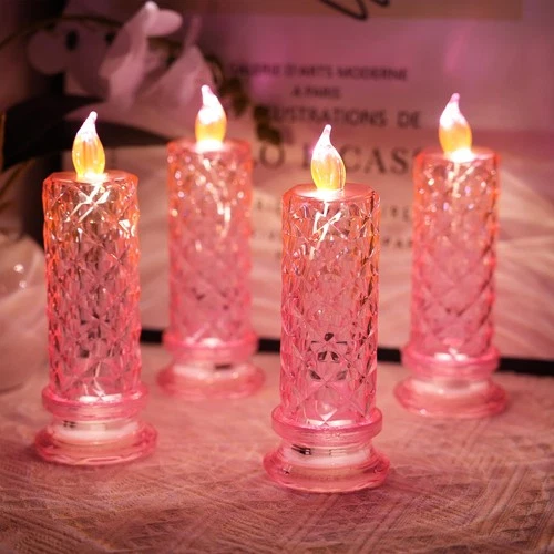 SupBri Rose Halo LED Candles, Pink Crystal, D 2.5" x H 7.2" image 6