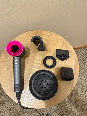 Dyson Supersonic Hair Dryer Gray/Pink w/ Diffuser Attachments NO BOX/CASE