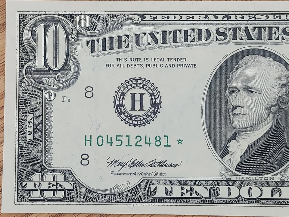 1995 $10 "STAR NOTE" GEM/UNC ST LOUIS #H04512481* 1 OF 3 CONS SERIAL NUMBERS - Image 3 of 4