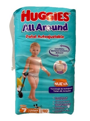 RARE Huggies All Around Adjustable Diapers Size 7 (17 kg / 38 Lbs) 40 ct HTF VTG