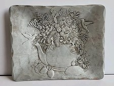 5" Hand Hammered Aluminum Tray FORGE Williamsburg VA Floral Teapot Hummingbirds