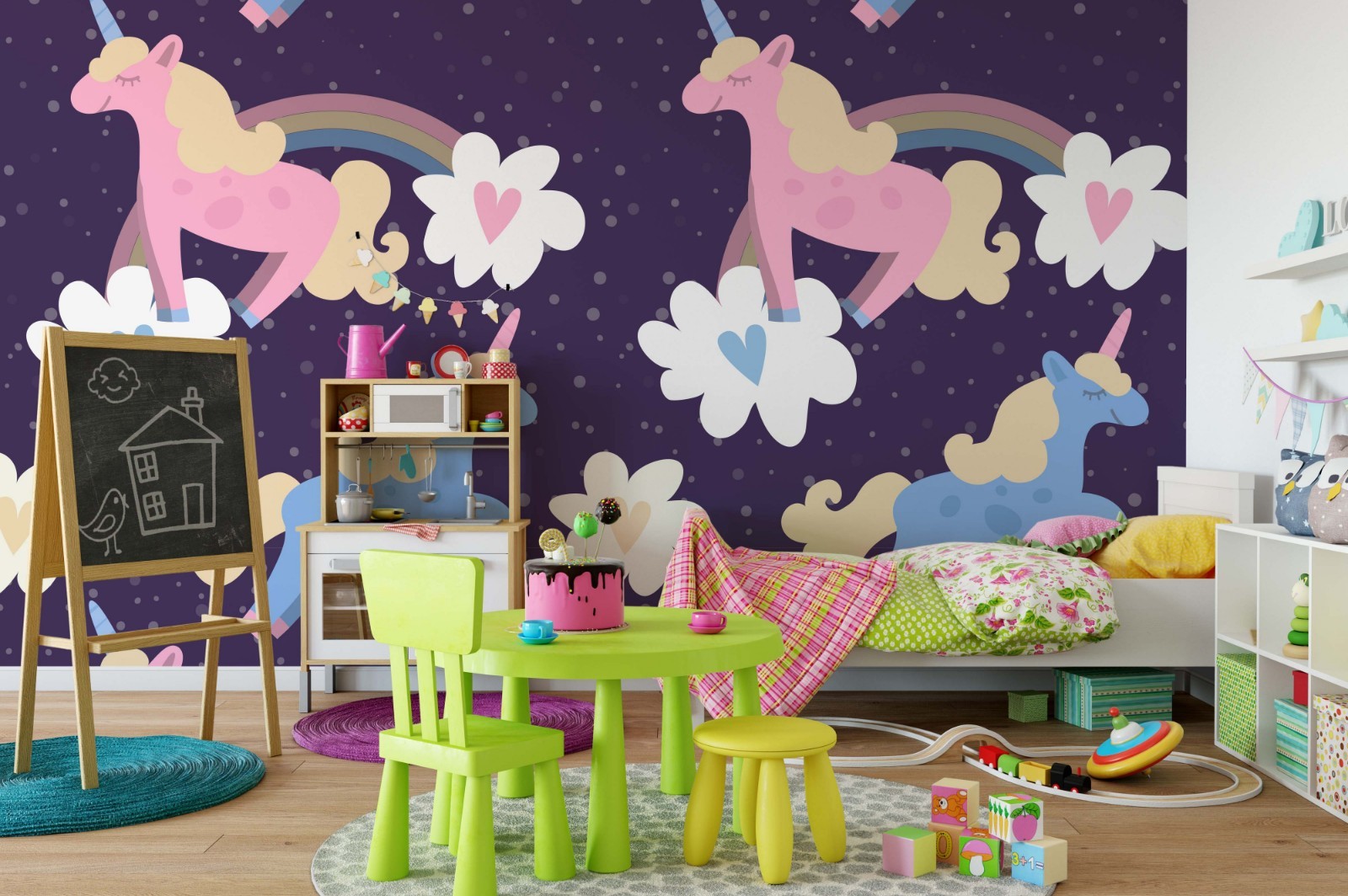 3D Unicorn Rainbow Clouds Pattern Wall Murals Wallpaper Murals Wall Sticker