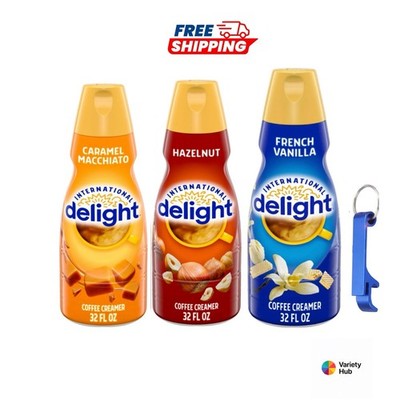 International Delight Creamer 32oz 3 Pack Caramel Hazelnut Vanilla + Keychain