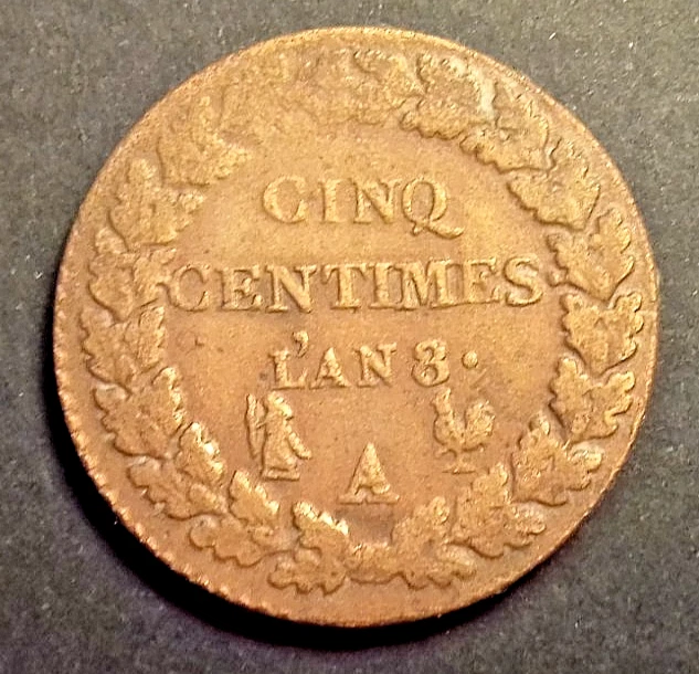 FRANCE MONNAIE CUIVRE Dupré 5 CENTIMES L'AN 8 A DIRECTOIRE/CONSULAT - Photo 1/3