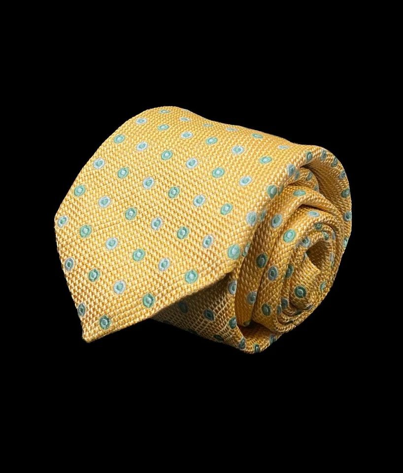 Corbata Canali Para Hombre Amarillo Verde Bordada 100% Seda Hecha en Italia Texturizada Foto 2 de 4