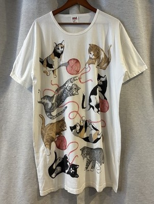 Vintage 1990s Cat Graphic Pajama T-Shirt Grandma Core Anvil One Size