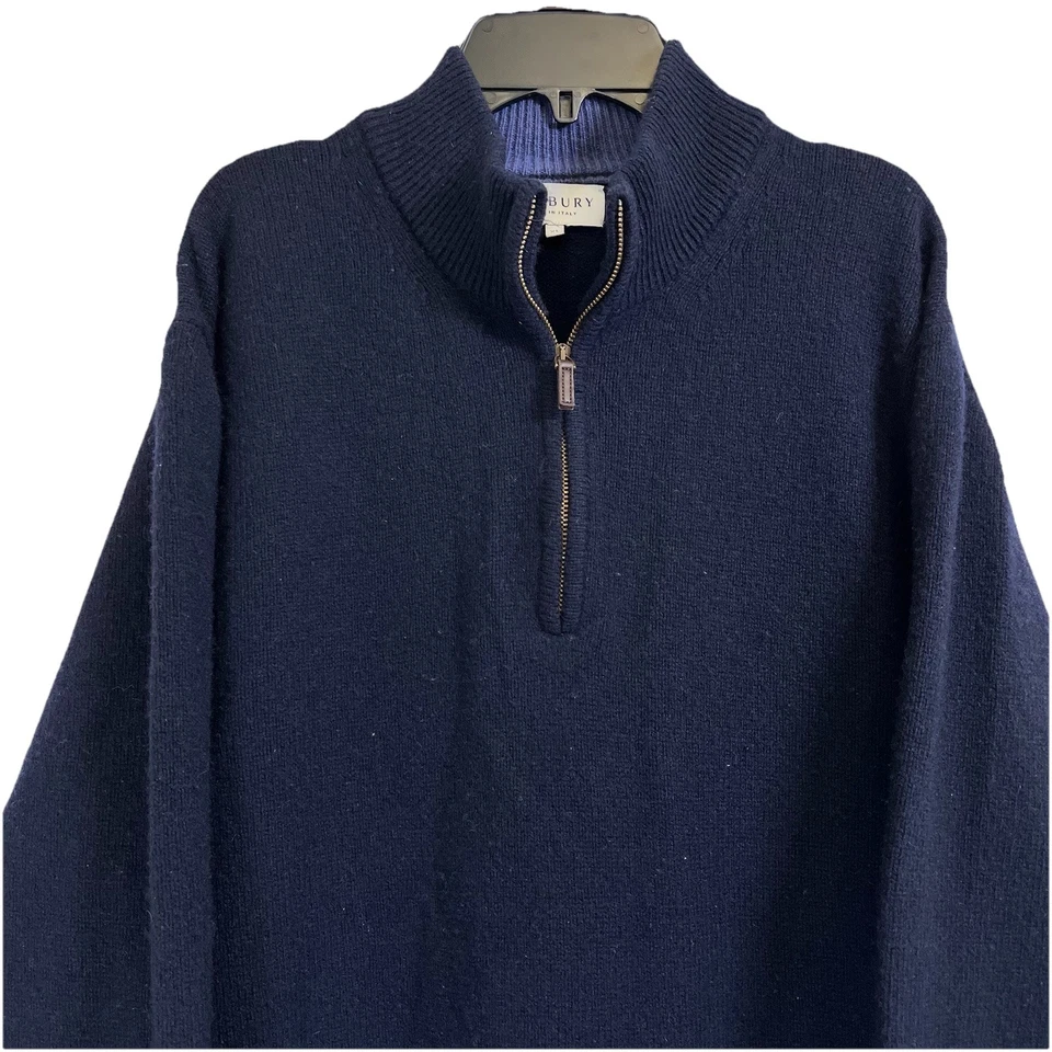 Suéter Pullover Tejido Ledbury Para Hombre Mezcla Lana Cachemira 1/4 Cremallera Azul Marino Talla XL Foto 3 de 4