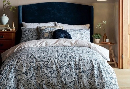 William Morris King SUNFLOWER NAVY Duvet Cover Set New 3pc Cotton England - Picture 7 of 7