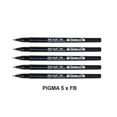 SAKURA Pigma Brush FB Fine Black Pen Set of 5   Archival Ink Calligraphy Japan