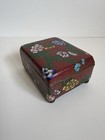 Antique Chinese Cloisonne Blue Red Green Pink Enamel Brass Box Floral Lotus