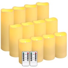 12-Pack LED Flameless Candles w/ Remote, Timer, Dimmable, Battery Operated