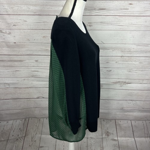 CAbi #3520 Get Together Sweater Size Medium Black Green Printed Back - Picture 5 of 10