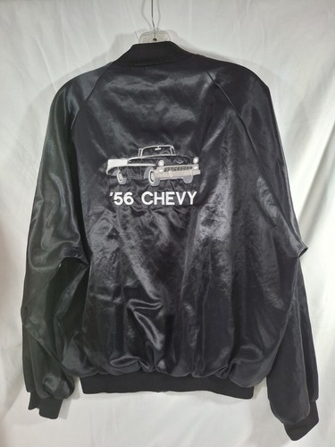 Vintage 56 Chevrolet Satin Jacket Bomber Black Size M Earth Angel - Picture 5 of 7
