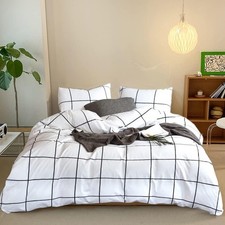 White Plaid Comforter Set Queen Grid Bedding Comforter Sets Geometric Comforter