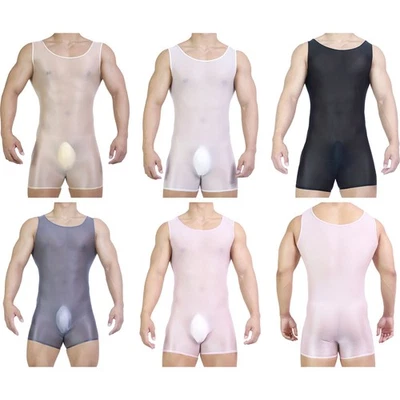 Herren Body Clubwear Trikot Transparent Sheer Tank Unterwäsche Kurzer Jumpsuit - Bild 1 von 3