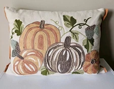 Pumpkin Patch Pillow Beaded Embroidered Decorative Throw Pillow Fall Decor 18x12