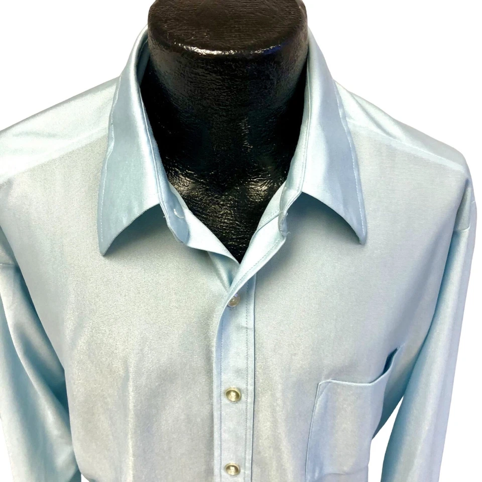 Camisa De Fiesta De Colección Años 70 Brag BRILLANTE Para Hombre Qiana Nylon Bebé Azul Hippie DISCO Foto 3 de 4