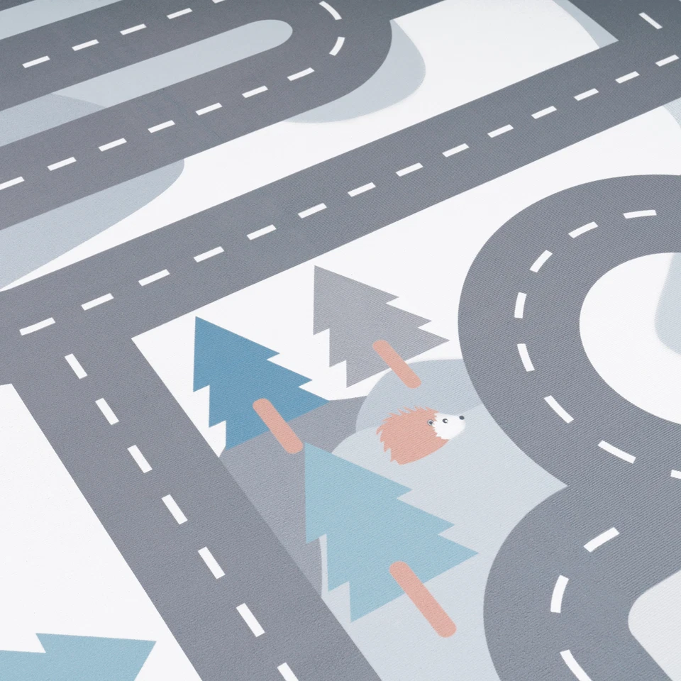 Tappeto da gioco per la cameretta dei bambini con motivo di strade e animali, co - Immagine 4 di 4