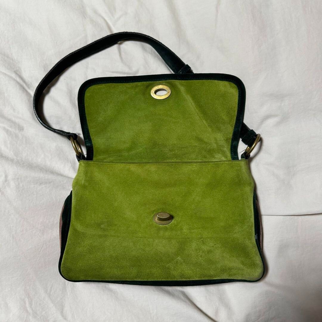 MIU MIU FW2003 Turn Lock Suede Bag Green Pink Shoulder Bag MIU MIU FW2003 Turn Lock Suede Bag Green Pink Shoulder Bag