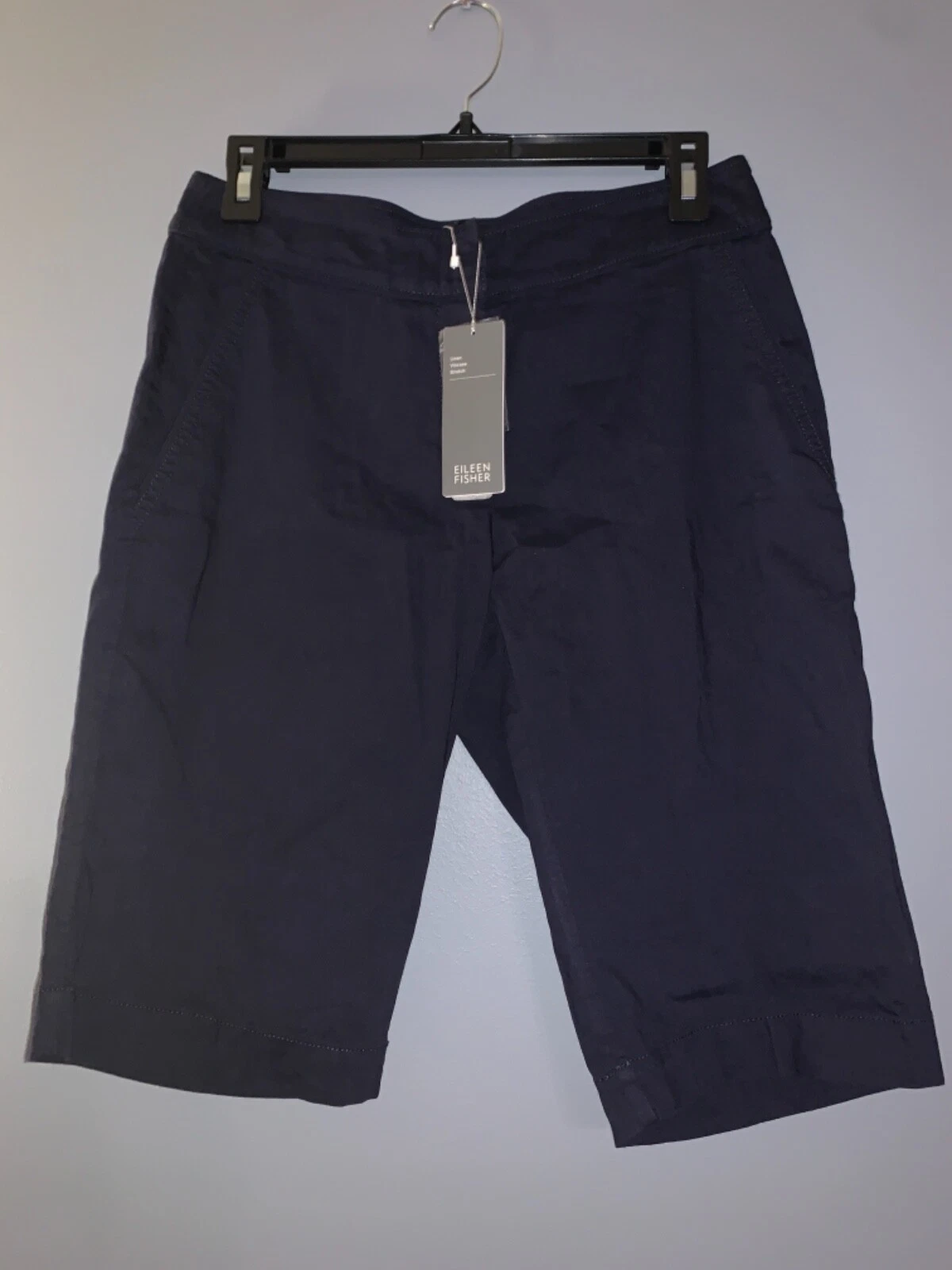 Eileen Fisher Midnight Blue Linen Viscose Stretch Walking Bermuda Shorts 4