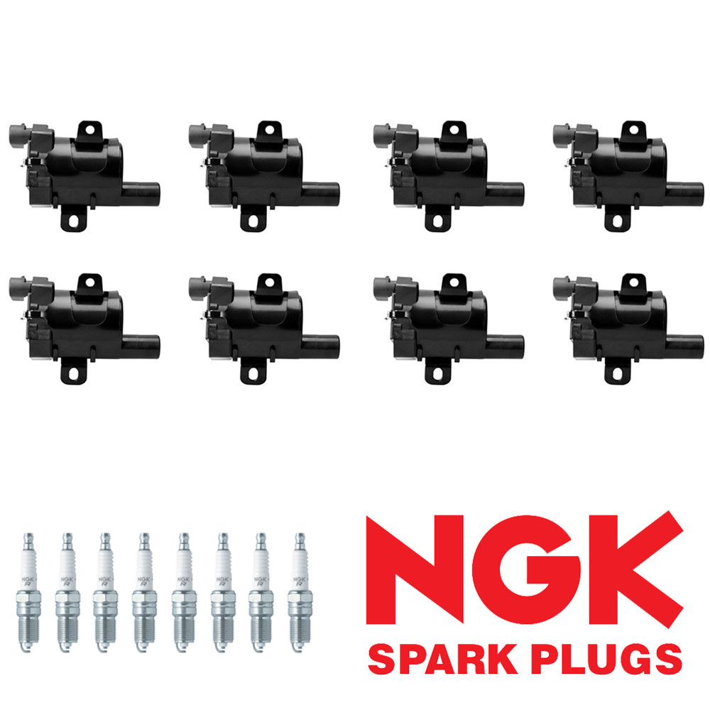 8 Round Ignition Coil  8 NGK Spark Plug for Chevrolet Silverado GMC Yukon UF262