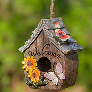 Butterfly And Flowers Welcome Decorative Hand Painted Bird House 7