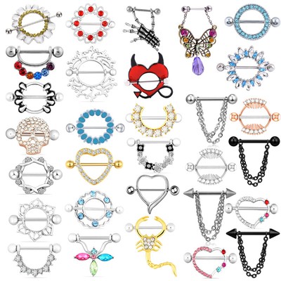 1Pair Surgical Steel Nipple Ring Tongue Shield Bar Piercing Piercing Barbell 14G