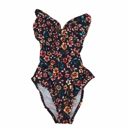 Kona Sol Black Floral Lace Back One Piece Swimsuit Women's XS Colorful Swimwear - Picture 3 of 6