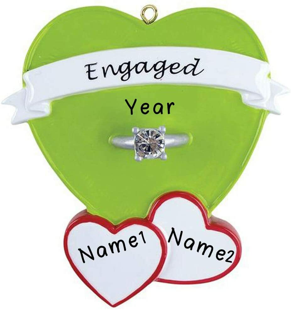 Personalized ENGAGEMENT RING HEART BOX Christmas Hanging Tree Ornament GIFT-image