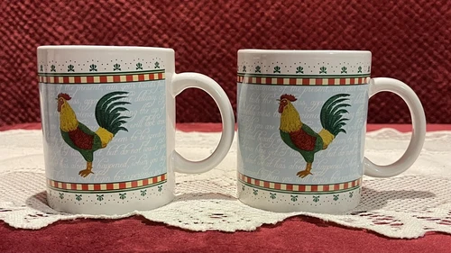 Vintage Collectible Houston Harvest Rooster Coffee/Tea Mugs Cups, Set Of 2