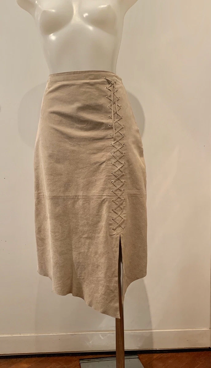GONNA DONNA IN VERO CAMOSCIO ASSIMETRICA BEIGE Tg. S