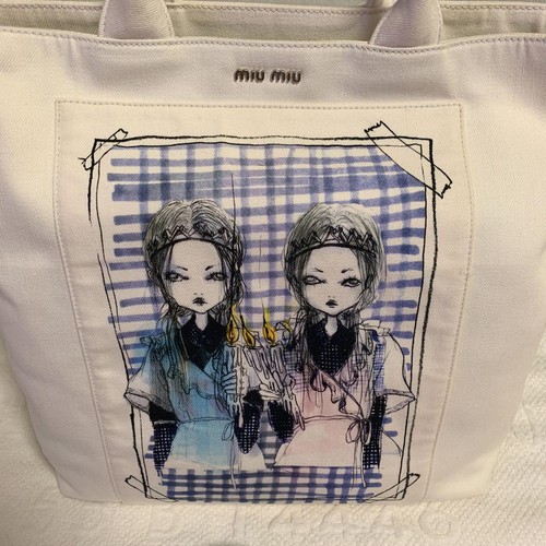 Miu Miu ERIWAKIYAWA tote bag 2way collaboration canvas with black strap - Picture 17 of 24